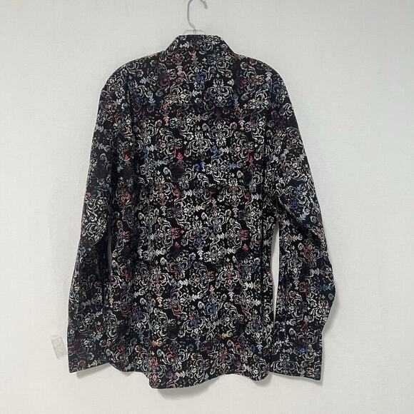 Luchiano Visconti Black Multi Color Paisley Print Button Up Mens Large Textured - Picture 7 of 10